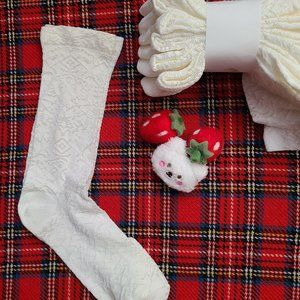 Women cosplay British School Socks light cream white Victorian Cottagecore Rave
